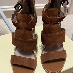 hinge Brown Suede Strappy Block Heel Sandals